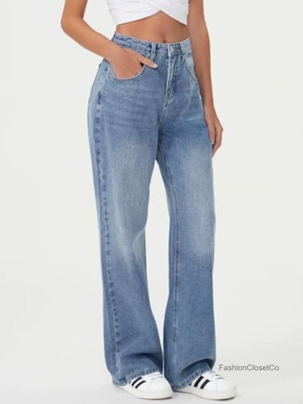 High Waisted Baggy Wide Leg Boyfriend Jeans Stretchy Denim Pants - Picture 4 of 6
